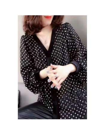 New women's turtleneck sweater, tummy-hiding, velvet polka dot blouse, chiffon turtleneck sweater SB209