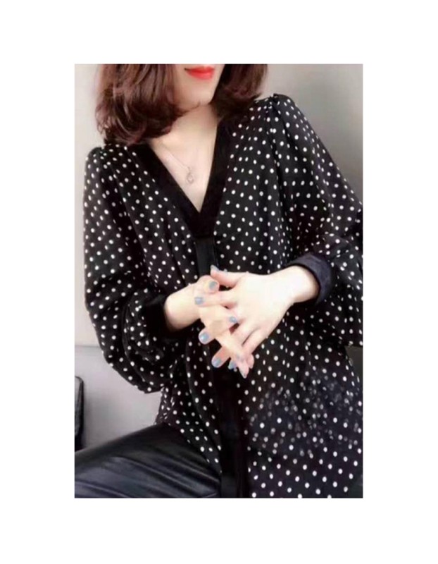 New women's turtleneck sweater, tummy-hiding, velvet polka dot blouse, chiffon turtleneck sweater SB209