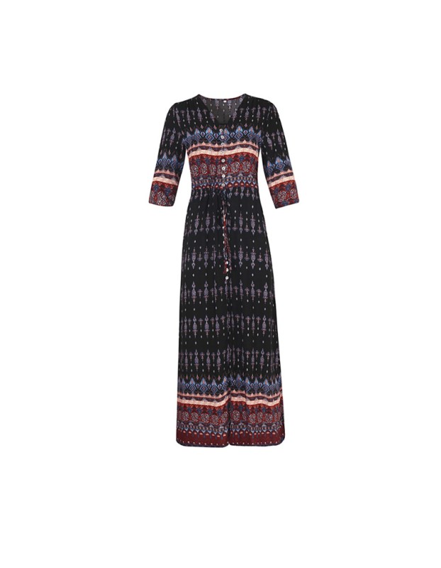 Beach dress, Bohemian printed fake cardigan dress, button-down long dress SB218