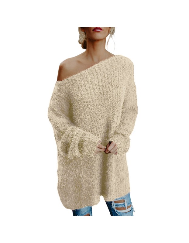 Fluffy long-sleeved sweaters, off-the-shoulder T-shirts, tops, loose and sexy sweaters for autumn and winter SB204