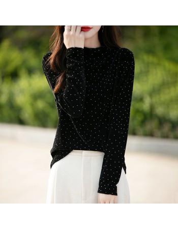 Women's fitted top, diamond-patterned T-shirt, sexy V-neck, elegant and stylish long-sleeved sweater SB202