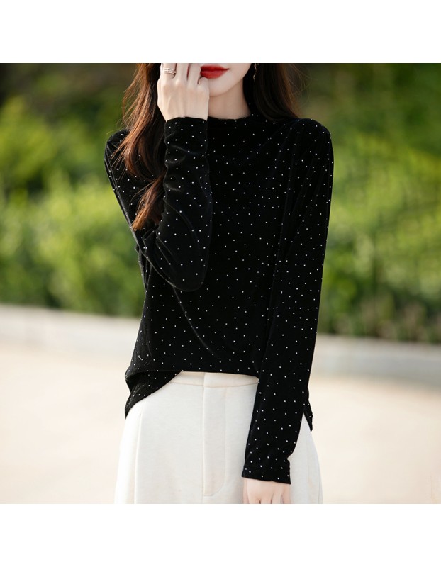 Women's fitted top, diamond-patterned T-shirt, sexy V-neck, elegant and stylish long-sleeved sweater SB202