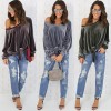 Sexy loose top, off-the-shoulder bow T-shirt with straps, solid-color hoodie top for women's wear SB203