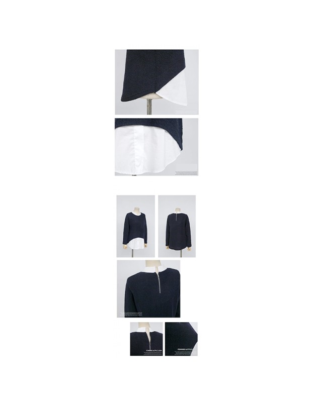 New style plus-size women's fashion color-block two-piece look loose long-sleeved casual shirt for women SB206