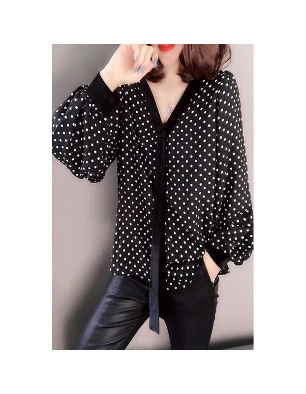 New women's turtleneck sweater, tummy-hiding, velvet polka dot blouse, chiffon turtleneck sweater SB209