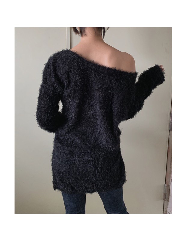 Fluffy long-sleeved sweaters, off-the-shoulder T-shirts, tops, loose and sexy sweaters for autumn and winter SB204