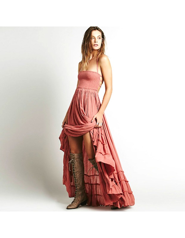 Casual Fashion Women's Backless Bohemian Cotton Beach Dress Sexy Sleeveless Long Dress SB211