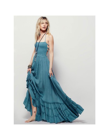 Casual Fashion Women's Backless Bohemian Cotton Beach Dress Sexy Sleeveless Long Dress SB211