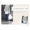 New style plus-size women's fashion color-block two-piece look loose long-sleeved casual shirt for women SB206