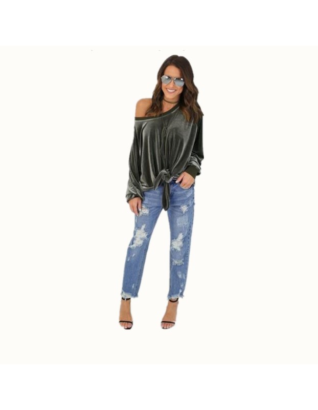 Sexy loose top, off-the-shoulder bow T-shirt with straps, solid-color hoodie top for women's wear SB203