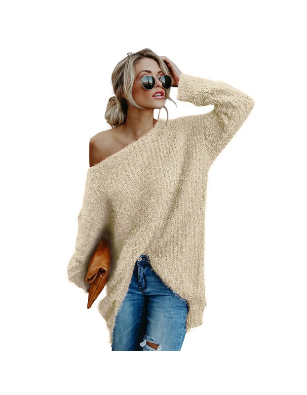 Fluffy long-sleeved sweaters, off-the-shoulder T-shirts, tops, loose and sexy sweaters for autumn and winter SB204