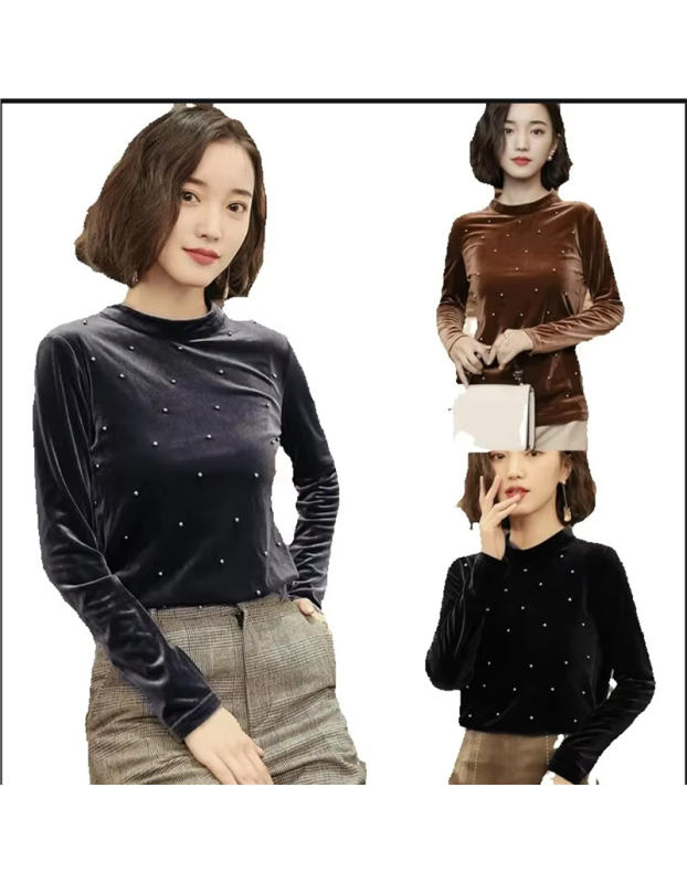 Women's fitted top, diamond-patterned T-shirt, sexy V-neck, elegant and stylish long-sleeved sweater SB202
