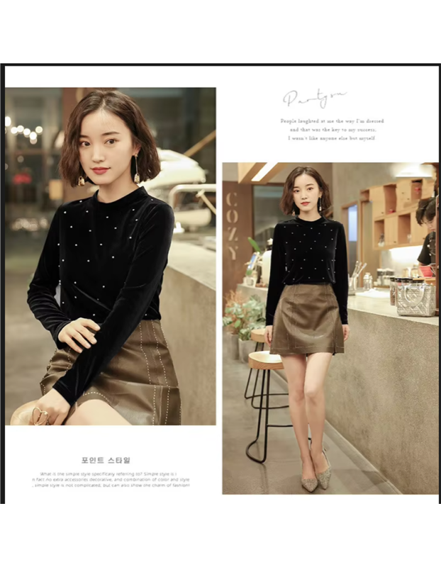 Women's fitted top, diamond-patterned T-shirt, sexy V-neck, elegant and stylish long-sleeved sweater SB202