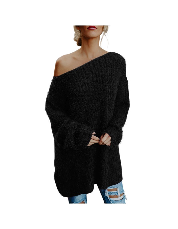 Fluffy long-sleeved sweaters, off-the-shoulder T-shirts, tops, loose and sexy sweaters for autumn and winter SB204