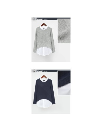 New style plus-size women's fashion color-block two-piece look loose long-sleeved casual shirt for women SB206