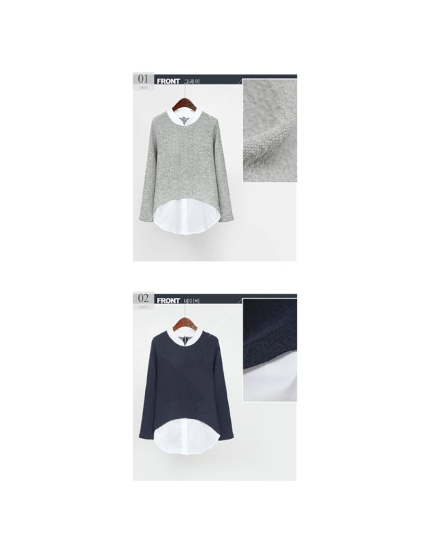New style plus-size women's fashion color-block two-piece look loose long-sleeved casual shirt for women SB206