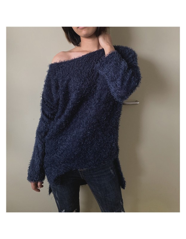 Fluffy long-sleeved sweaters, off-the-shoulder T-shirts, tops, loose and sexy sweaters for autumn and winter SB204