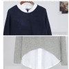 New style plus-size women's fashion color-block two-piece look loose long-sleeved casual shirt for women SB206