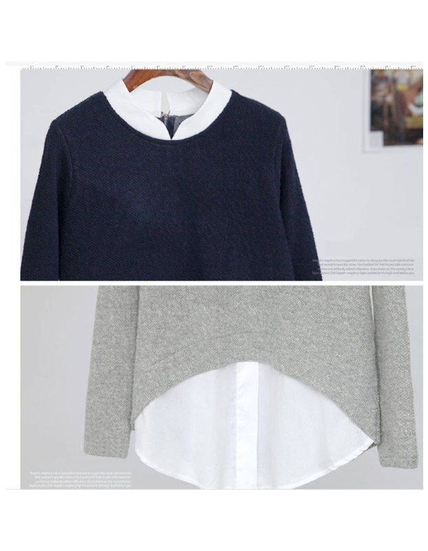 New style plus-size women's fashion color-block two-piece look loose long-sleeved casual shirt for women SB206