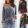 Sexy loose top, off-the-shoulder bow T-shirt with straps, solid-color hoodie top for women's wear SB203