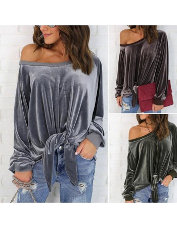 Sexy loose top, off-the-shoulder bow T-shirt with straps, solid-color hoodie top for women's wear SB203
