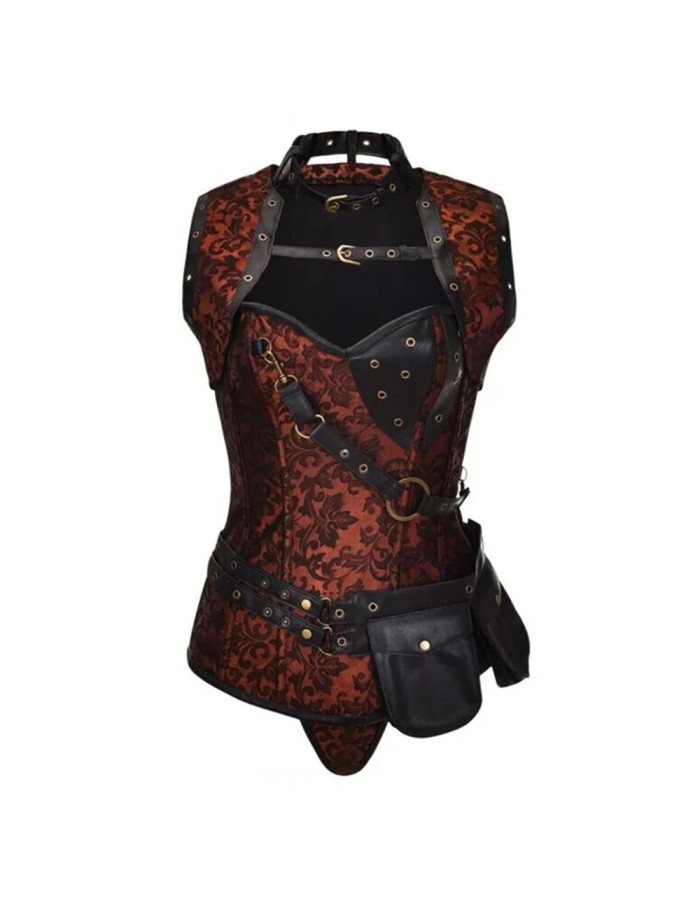 Retro Punk Court PU Faux Leather Corset Gothic Shapewear Sexy Ladies Bustier A03