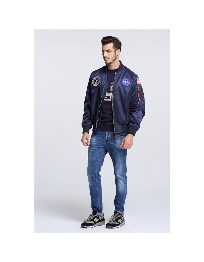 Thin US Air Force embroidered badge baseball jacket, NASA pilot jacket, men's workwear jacket trend FL09