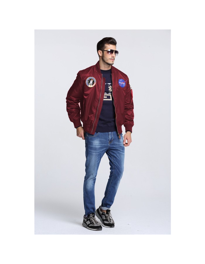 Thin US Air Force embroidered badge baseball jacket, NASA pilot jacket, men's workwear jacket trend FL09