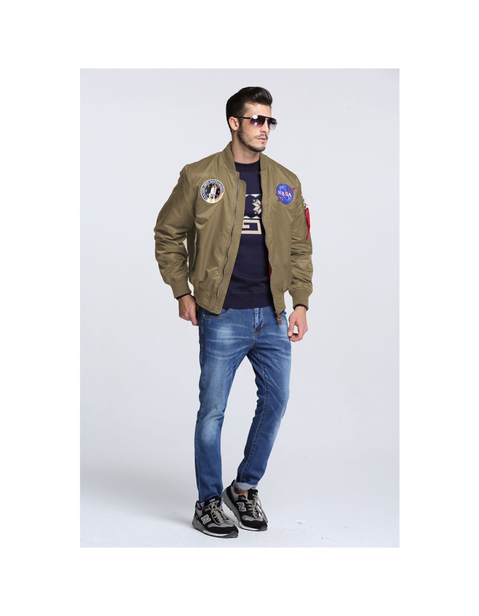 Thin US Air Force embroidered badge baseball jacket, NASA pilot jacket, men's workwear jacket trend FL09