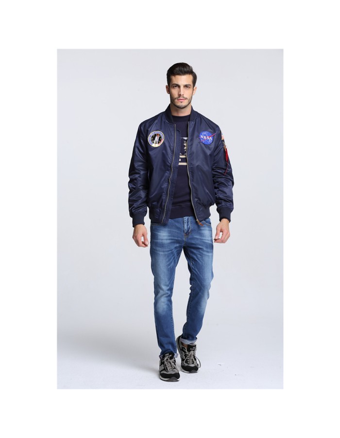 Thin US Air Force embroidered badge baseball jacket, NASA pilot jacket, men's workwear jacket trend FL09