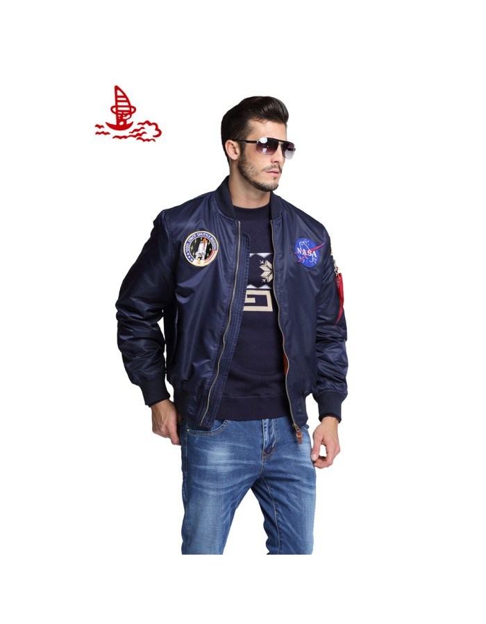 Thin US Air Force embroidered badge baseball jacket, NASA pilot jacket, men's workwear jacket trend FL09
