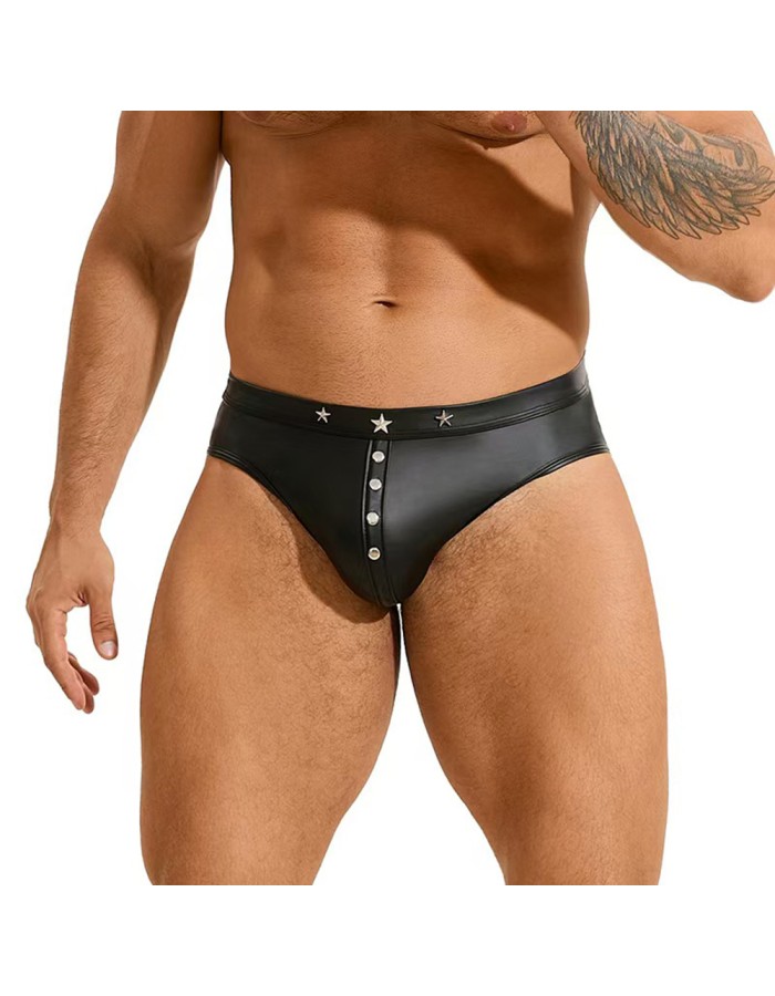 Hot-selling Men's Sexy Rivet Imitation Leather Briefs Low-Waist Triangle Underwear N849