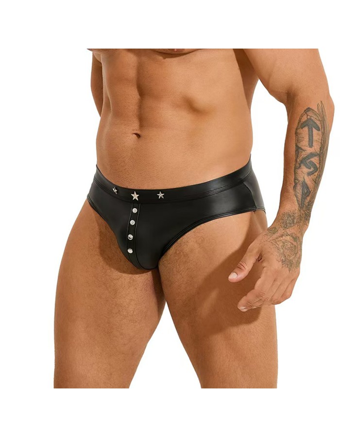 Hot-selling Men's Sexy Rivet Imitation Leather Briefs Low-Waist Triangle Underwear N849