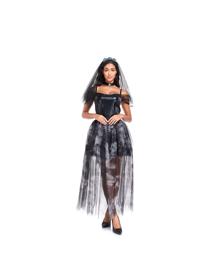Halloween Adult Costume Dark Gothic Style Women Black Witch Cosplay Ghost Gride Dress SM1966