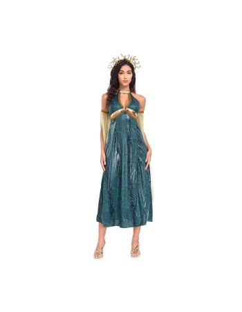 Sexy Dress Costumes Dark Green Snake Patterned Slit Long Dress Mythological Sea Monster Uniform SM2047