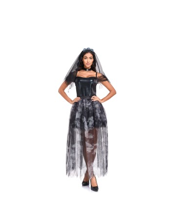 Halloween Adult Costume Dark Gothic Style Women Black Witch Cosplay Ghost Gride Dress SM1966
