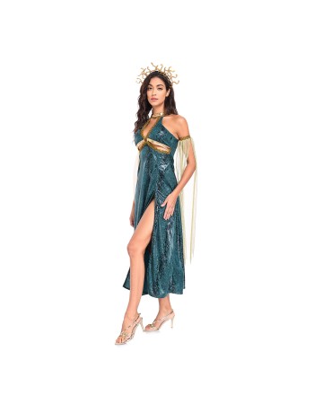 Sexy Dress Costumes Dark Green Snake Patterned Slit Long Dress Mythological Sea Monster Uniform SM2047