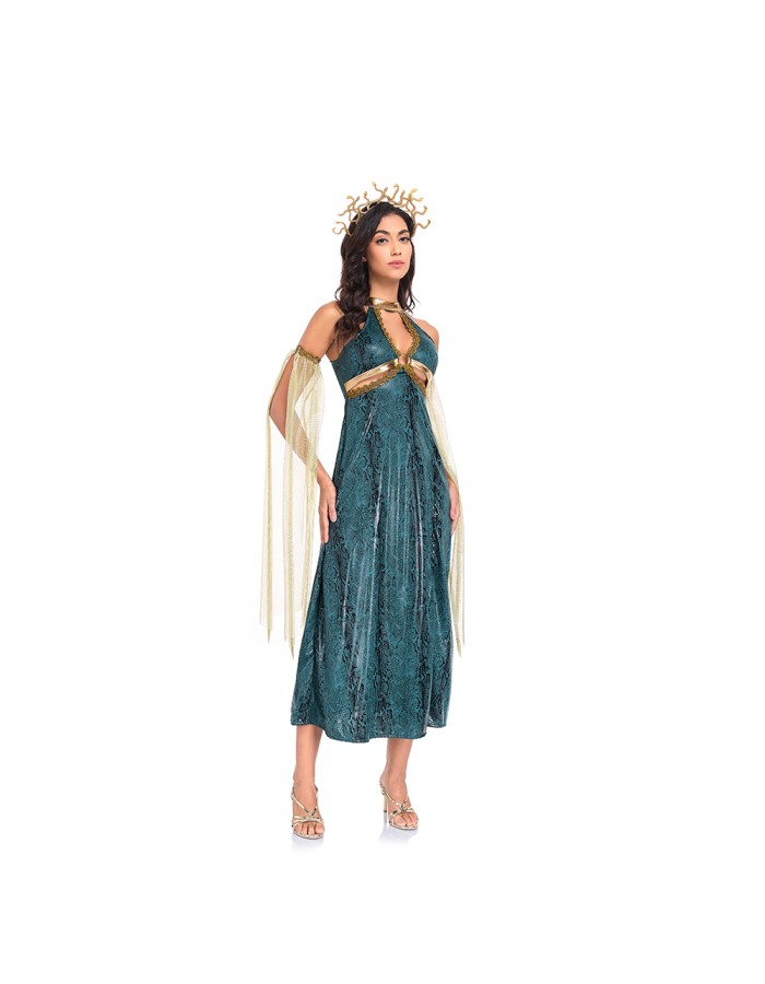 Sexy Dress Costumes Dark Green Snake Patterned Slit Long Dress Mythological Sea Monster Uniform SM2047