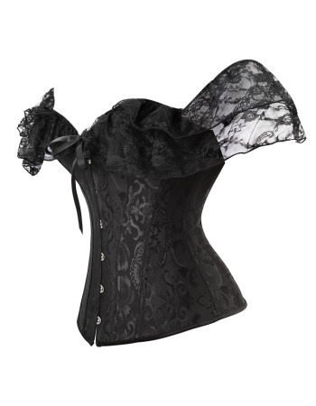 Bustier Top Plus Size Vintage Jacquard Floral Lace Sleeves Chest Binder Corselet Overbust Women Lingerie QF902