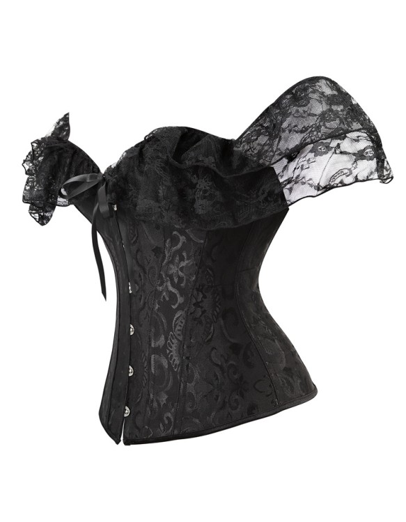 Bustier Top Plus Size Vintage Jacquard Floral Lace Sleeves Chest Binder Corselet Overbust Women Lingerie QF902