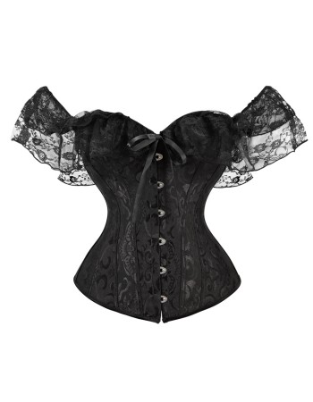 Bustier Top Plus Size Vintage Jacquard Floral Lace Sleeves Chest Binder Corselet Overbust Women Lingerie QF902