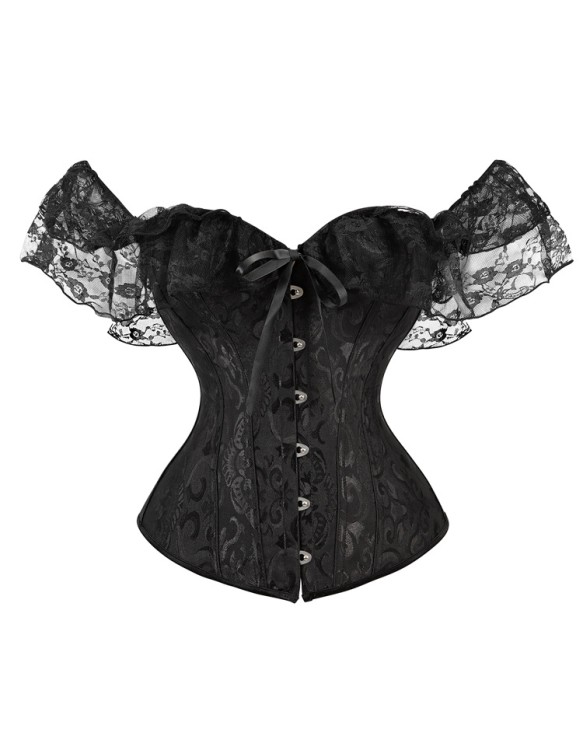 Bustier Top Plus Size Vintage Jacquard Floral Lace Sleeves Chest Binder Corselet Overbust Women Lingerie QF902