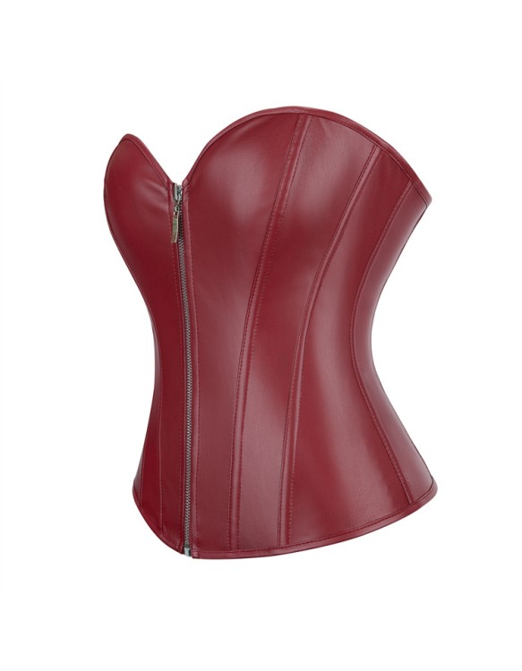 Women Faux Leather Corset Top Sexy Gothic Grass green Zipper Korset Bustier Vintage Burlesque Lingerie Party Club Corselet  TG906