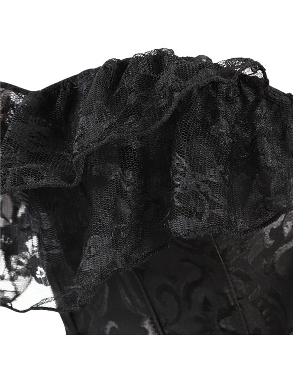 Bustier Top Plus Size Vintage Jacquard Floral Lace Sleeves Chest Binder Corselet Overbust Women Lingerie QF902