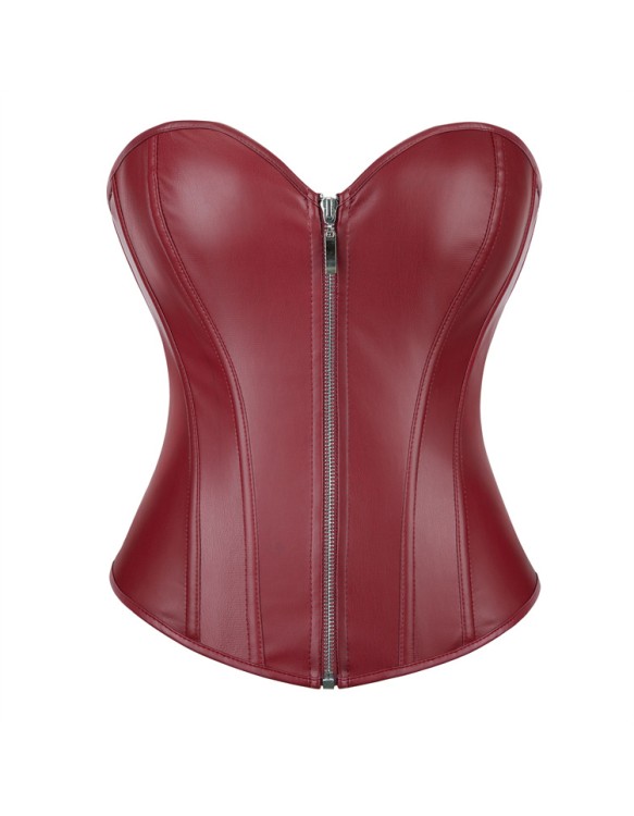 Women Faux Leather Corset Top Sexy Gothic Grass green Zipper Korset Bustier Vintage Burlesque Lingerie Party Club Corselet  TG906