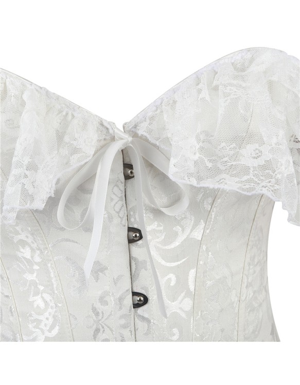 Bustier Top Plus Size Vintage Jacquard Floral Lace Sleeves Chest Binder Corselet Overbust Women Lingerie QF902