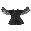 Bustier Top Plus Size Vintage Jacquard Floral Lace Sleeves Chest Binder Corselet Overbust Women Lingerie QF902