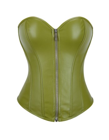 Women Faux Leather Corset Top Sexy Gothic Grass green Zipper Korset Bustier Vintage Burlesque Lingerie Party Club Corselet  TG906