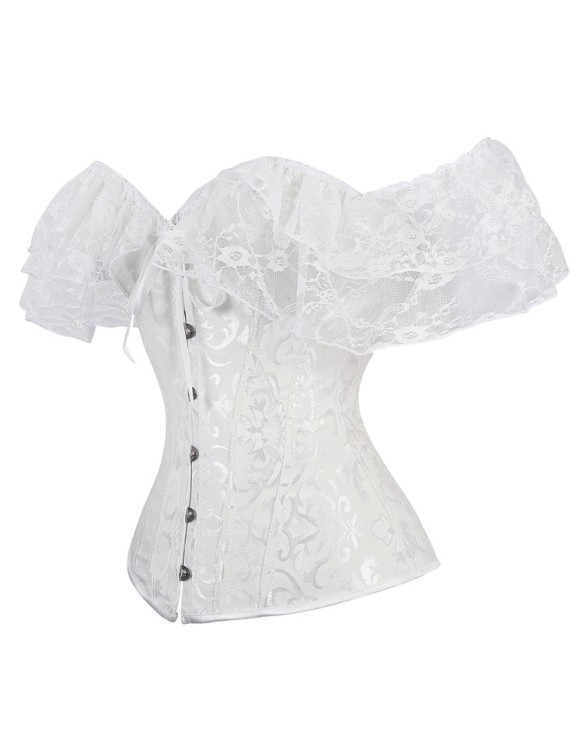 Bustier Top Plus Size Vintage Jacquard Floral Lace Sleeves Chest Binder Corselet Overbust Women Lingerie QF902