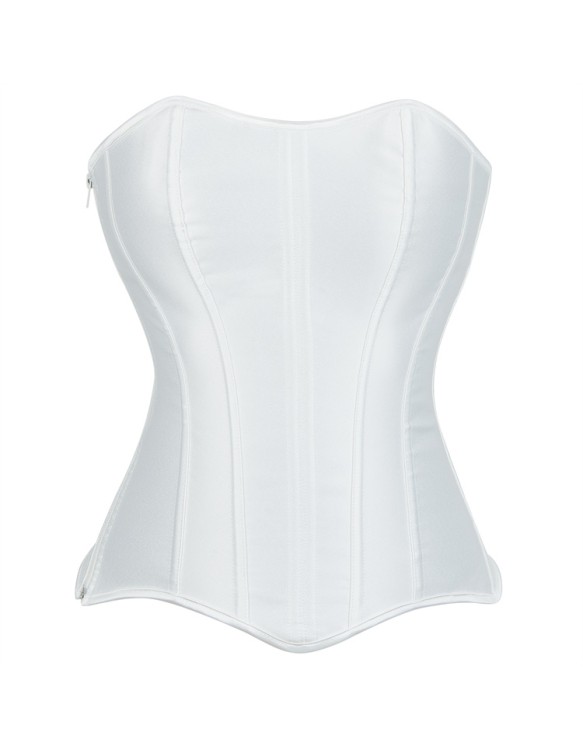 Women Overbust Corsets Tops Lace Up Sleeveless Gothic Steampunk Bustiers Body Shaper Lingerie Ladies Long Torso White Clothes QF914